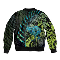 Southland Takehe Pounama Sleeve Zip Bomber Jacket Aotearoa Poutama Paua Shell Fern