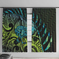 Southland Takehe Pounama Window Curtain Aotearoa Poutama Paua Shell Fern LT14 With Hooks Black - Polynesian Pride
