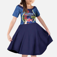 Southland Anniversary Day Kid Short Sleeve Dress Murihiku 1861 Maori Bird Mix Pohutukawa LT14 KID Blue - Polynesian Pride