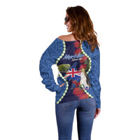 Southland Anniversary Day Off Shoulder Sweater Murihiku 1861 Maori Bird Mix Pohutukawa