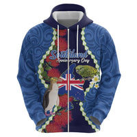 Southland Anniversary Day Zip Hoodie Murihiku 1861 Maori Bird Mix Pohutukawa