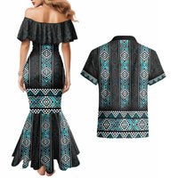 Paua Shell Taniko Pattern Aotearoa Couples Matching Mermaid Dress and Hawaiian Shirt Niho Taniwha Mix Poutama LT14 - Polynesian Pride