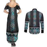 Paua Shell Taniko Pattern Aotearoa Couples Matching Summer Maxi Dress and Long Sleeve Button Shirt Niho Taniwha Mix Poutama LT14 - Polynesian Pride