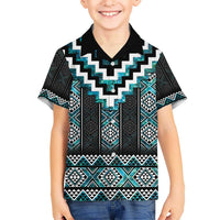 Paua Shell Taniko Pattern Aotearoa Kid Hawaiian Shirt Niho Taniwha Mix Poutama LT14 Kid Turquoise - Polynesian Pride