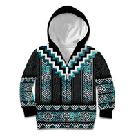 Paua Shell Taniko Pattern Aotearoa Kid Hoodie Niho Taniwha Mix Poutama LT14 Zip Hoodie Turquoise - Polynesian Pride