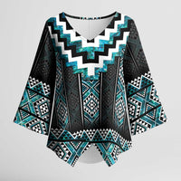 Paua Shell Taniko Pattern Aotearoa Kimono Sleeve Blouse Niho Taniwha Mix Poutama - Polynesian Pride