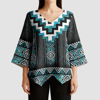 Paua Shell Taniko Pattern Aotearoa Kimono Sleeve Blouse Niho Taniwha Mix Poutama - Polynesian Pride
