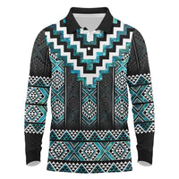 Paua Shell Taniko Pattern Aotearoa Long Sleeve Polo Shirt Niho Taniwha Mix Poutama