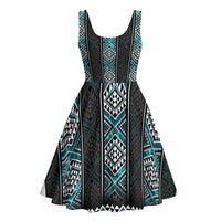 Paua Shell Taniko Pattern Aotearoa Midi Dress Niho Taniwha Mix Poutama - Polynesian Pride