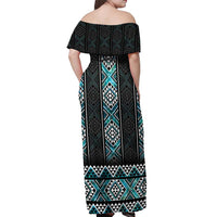 Paua Shell Taniko Pattern Aotearoa Off Shoulder Maxi Dress Niho Taniwha Mix Poutama
