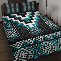 Paua Shell Taniko Pattern Aotearoa Quilt Bed Set Niho Taniwha Mix Poutama LT14 Turquoise - Polynesian Pride