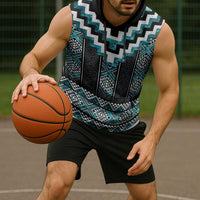 Paua Shell Taniko Pattern Aotearoa Sleeveless Hoodie Niho Taniwha Mix Poutama - Polynesian Pride