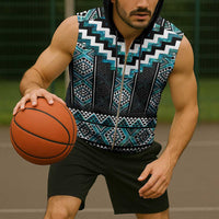 Paua Shell Taniko Pattern Aotearoa Sleeveless Zip Hoodie Niho Taniwha Mix Poutama LT14 - Polynesian Pride