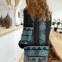 Paua Shell Taniko Pattern Aotearoa Women Casual Shirt Niho Taniwha Mix Poutama