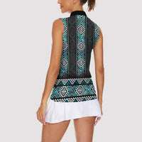 Paua Shell Taniko Pattern Aotearoa Women Sleeveless Polo Shirt Niho Taniwha Mix Poutama