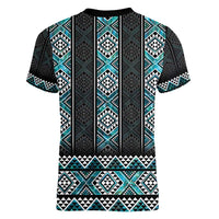 Paua Shell Taniko Pattern Aotearoa Women V-Neck T-Shirt Niho Taniwha Mix Poutama