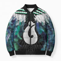 Aotearoa Korowai Motif Bomber Puffer Jacket Hei Matau Poutama Maori Pattern LT14 Unisex Turquoise - Polynesian Pride