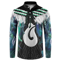 Aotearoa Korowai Motif Button Sweatshirt Hei Matau Poutama Maori Pattern LT14 Turquoise - Polynesian Pride