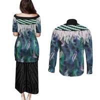 Aotearoa Korowai Motif Couples Matching Puletasi and Long Sleeve Button Shirt Hei Matau Poutama Maori Pattern LT14 - Polynesian Pride