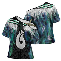 Aotearoa Korowai Motif Cross Shoulder Shirt Hei Matau Poutama Maori Pattern LT14 - Polynesian Pride
