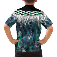 Aotearoa Korowai Motif Family Matching Off The Shoulder Long Sleeve Dress and Hawaiian Shirt Hei Matau Poutama Maori Pattern