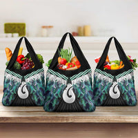 Aotearoa Korowai Motif Grocery Bag Hei Matau Poutama Maori Pattern LT14 3-pack One Size Turquoise - Polynesian Pride