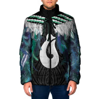 Aotearoa Korowai Motif Padded Jacket Hei Matau Poutama Maori Pattern LT14 Men Turquoise - Polynesian Pride