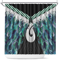 Aotearoa Korowai Motif Shower Curtain Hei Matau Poutama Maori Pattern LT14 Turquoise - Polynesian Pride