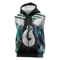 Aotearoa Korowai Motif Sleeveless Zip Hoodie Hei Matau Poutama Maori Pattern LT14 Turquoise - Polynesian Pride