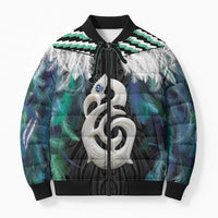 Aotearoa Korowai Motif Bomber Puffer Jacket Hei Manaia Poutama Maori Pattern LT14 Unisex Turquoise - Polynesian Pride