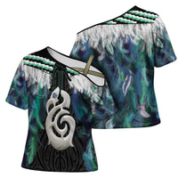 Aotearoa Korowai Motif Cross Shoulder Shirt Hei Manaia Poutama Maori Pattern LT14 - Polynesian Pride