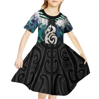 Aotearoa Korowai Motif Kid Short Sleeve Dress Hei Manaia Poutama Maori Pattern LT14 - Polynesian Pride