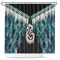 Aotearoa Korowai Motif Shower Curtain Hei Manaia Poutama Maori Pattern LT14 Turquoise - Polynesian Pride