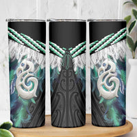 Aotearoa Korowai Motif Skinny Tumbler Hei Manaia Poutama Maori Pattern