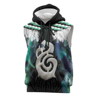 Aotearoa Korowai Motif Sleeveless Hoodie Hei Manaia Poutama Maori Pattern LT14 Turquoise - Polynesian Pride