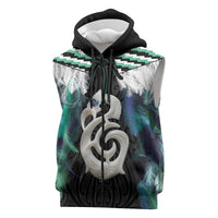 Aotearoa Korowai Motif Sleeveless Zip Hoodie Hei Manaia Poutama Maori Pattern LT14 Turquoise - Polynesian Pride