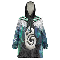 Aotearoa Korowai Motif Wearable Blanket Hoodie Hei Manaia Poutama Maori Pattern LT14 One Size Turquoise - Polynesian Pride