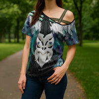 Aotearoa Korowai Motif Cross Shoulder Shirt Maori Wheku Poutama LT14 - Polynesian Pride
