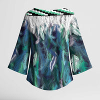 Aotearoa Korowai Motif Kimono Sleeve Blouse Maori Wheku Poutama LT14 - Polynesian Pride