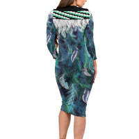 Aotearoa Korowai Motif Long Sleeve Bodycon Dress Maori Wheku Poutama