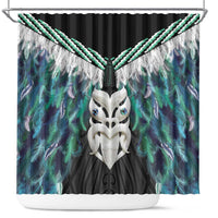 Aotearoa Korowai Motif Shower Curtain Maori Wheku Poutama LT14 Turquoise - Polynesian Pride