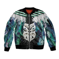 Aotearoa Korowai Motif Sleeve Zip Bomber Jacket Maori Wheku Poutama