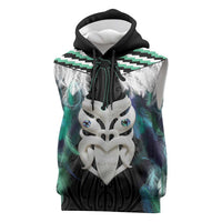 Aotearoa Korowai Motif Sleeveless Hoodie Maori Wheku Poutama LT14 Turquoise - Polynesian Pride