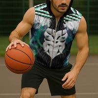 Aotearoa Korowai Motif Sleeveless Zip Hoodie Maori Wheku Poutama - Polynesian Pride