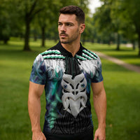 Aotearoa Korowai Motif Zipper Polo Shirt Maori Wheku Poutama - Polynesian Pride