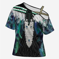 Aotearoa Korowai Motif Cross Shoulder Shirt Maori Tane Poutama LT14 Female Turquoise - Polynesian Pride