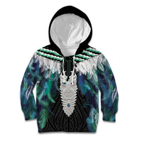 Aotearoa Korowai Motif Kid Hoodie Maori Tane Poutama LT14 Hoodie Turquoise - Polynesian Pride
