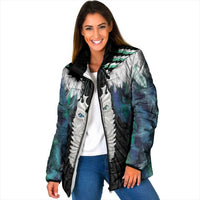 Aotearoa Korowai Motif Padded Jacket Maori Tane Poutama LT14 Women Turquoise - Polynesian Pride