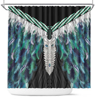 Aotearoa Korowai Motif Shower Curtain Maori Tane Poutama LT14 Turquoise - Polynesian Pride