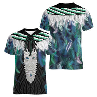 Aotearoa Korowai Motif Women V-Neck T-Shirt Maori Tane Poutama